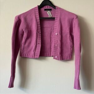 blue Blush Pink cardigan sweater cotton blend v neck cropped size small shrug